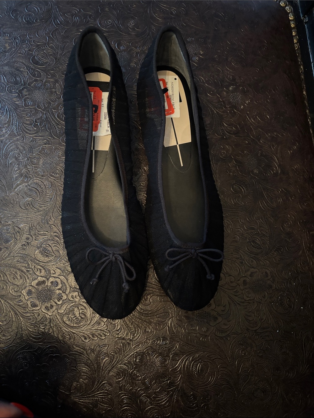 Dolce Vita Black Textile Ballet Flats with Bow Trim